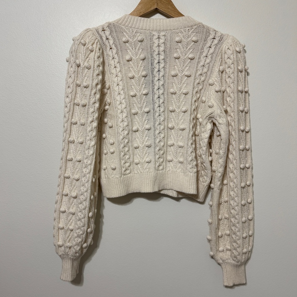 Alice + Olivia Kitty Puff-Sleeve Cardigan Size XS Oversized Cream White Black - Picture 6 of 9